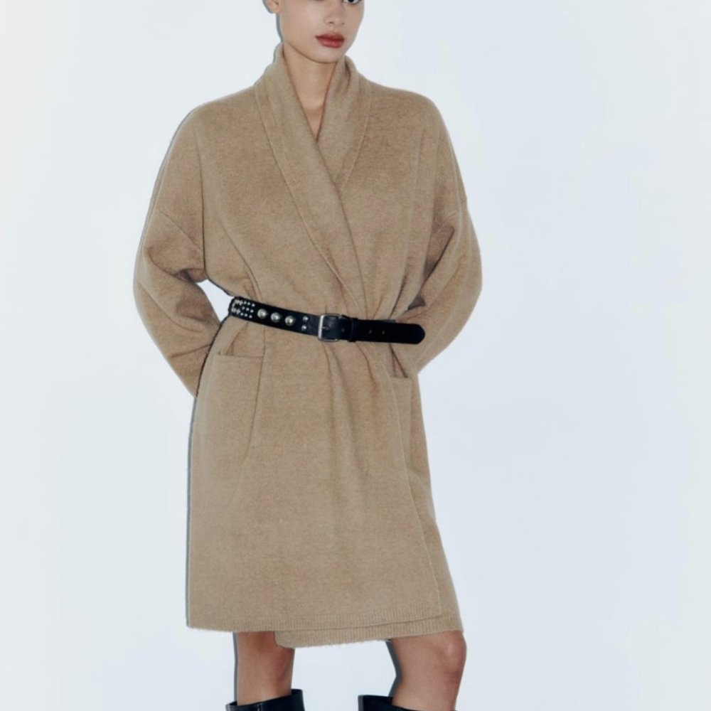 ZARA Women's Oversized Soft Knit Coat(Green marl , US S, M / EUR S, M) - Picture 2 of 11